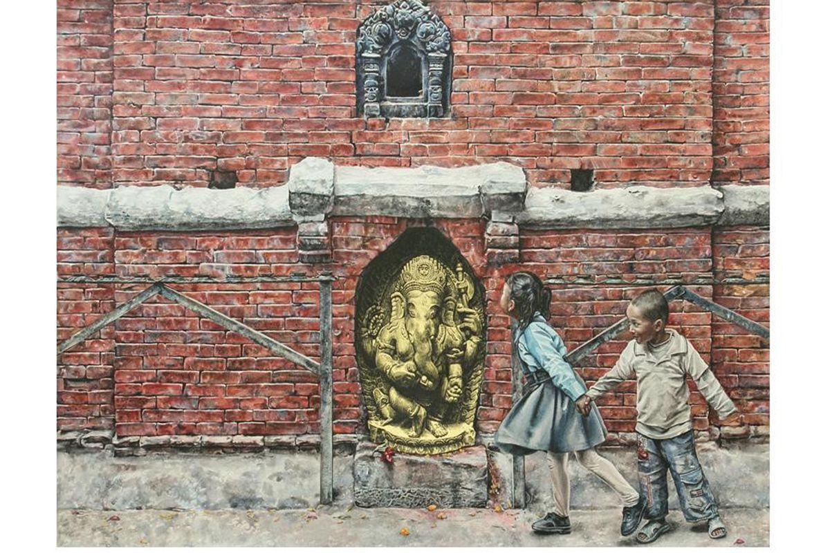 
            Artist and scholar Joy Lynn Davis’ artistic rendering of an 18th century Ganesh stolen in 1988 from Bhaktapur