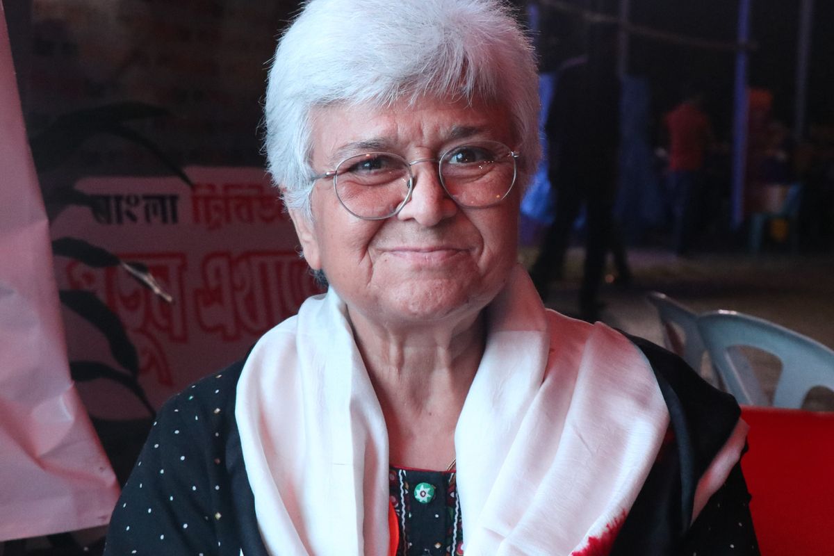 
            Kamla Bhasin at the Dhaka Lit Fest in 2017.