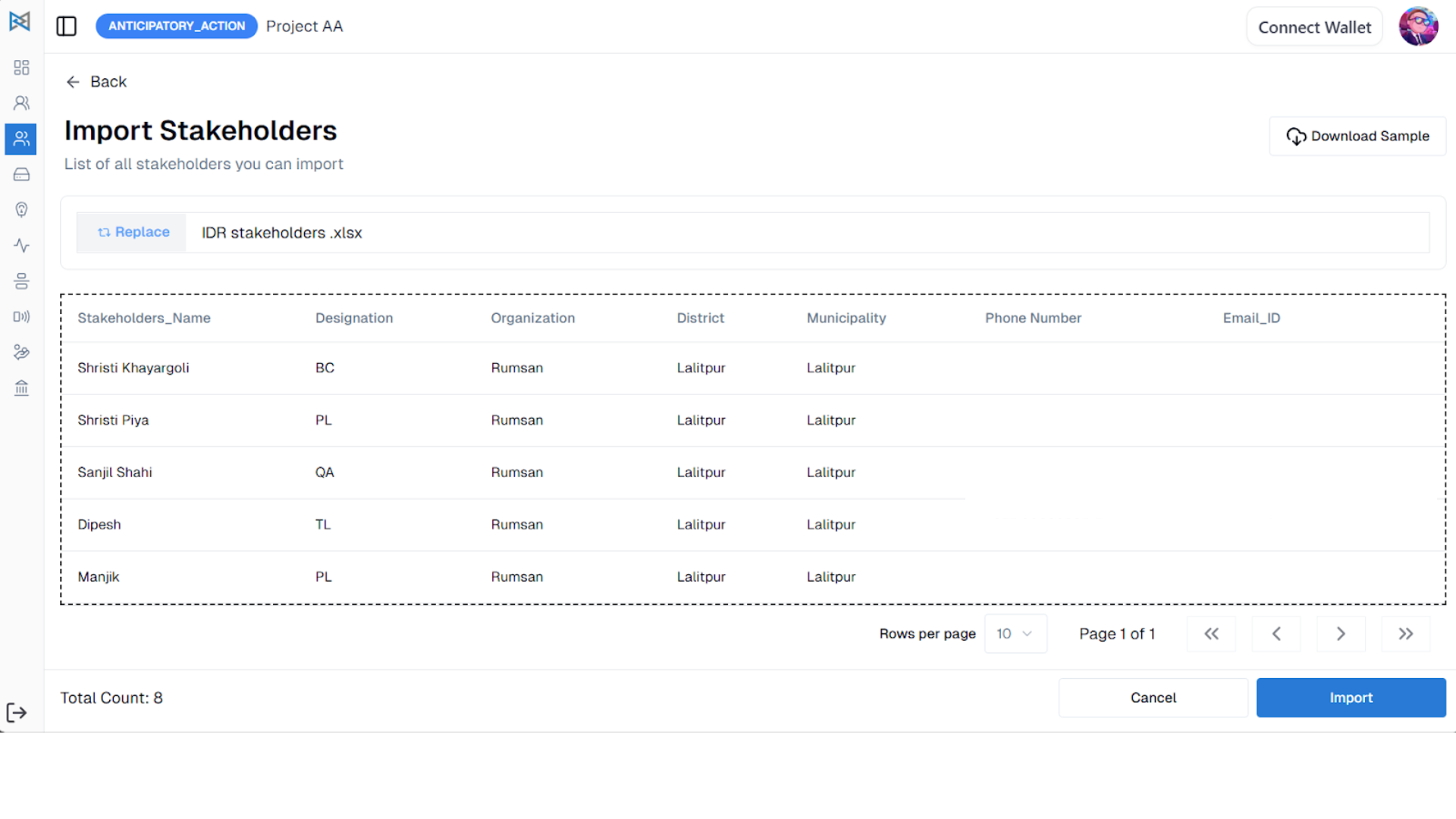 Edited Import Stakeholder Interface