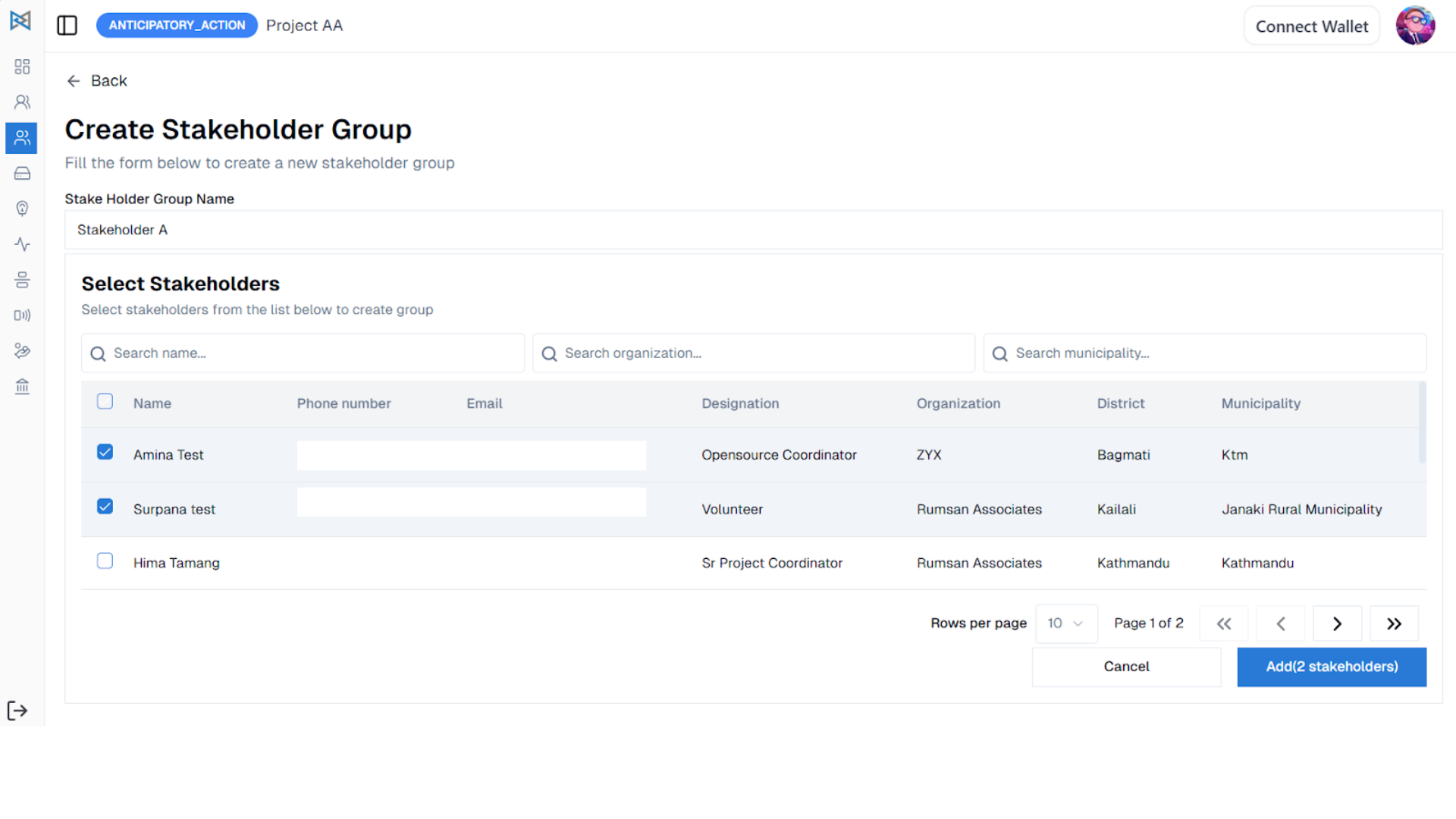 Edited Stakeholder Group Interface