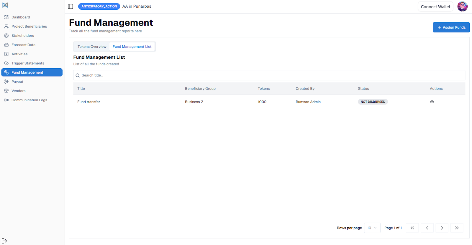 Fund Management List — Screenshot 1