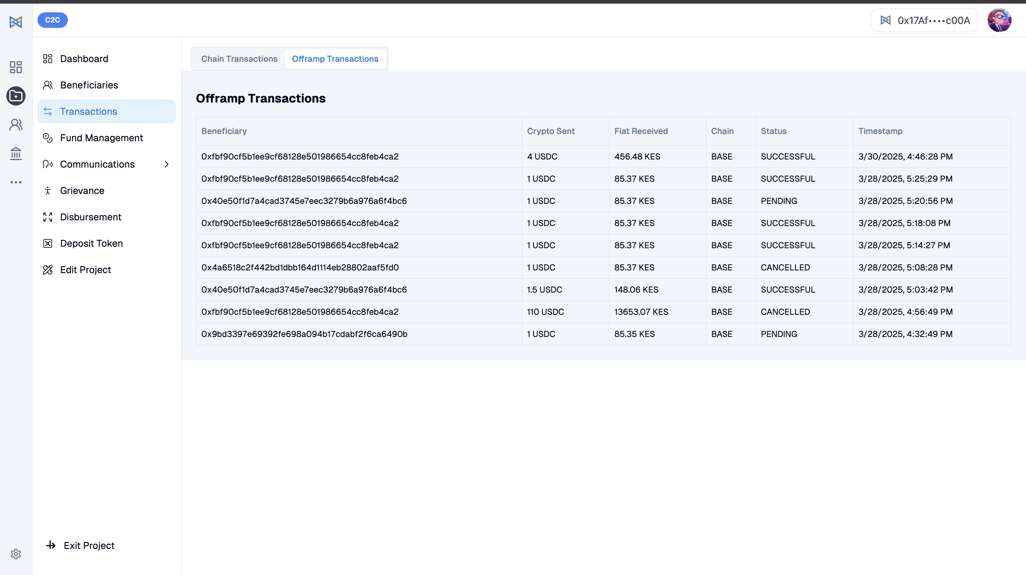 Offramp Transaction View