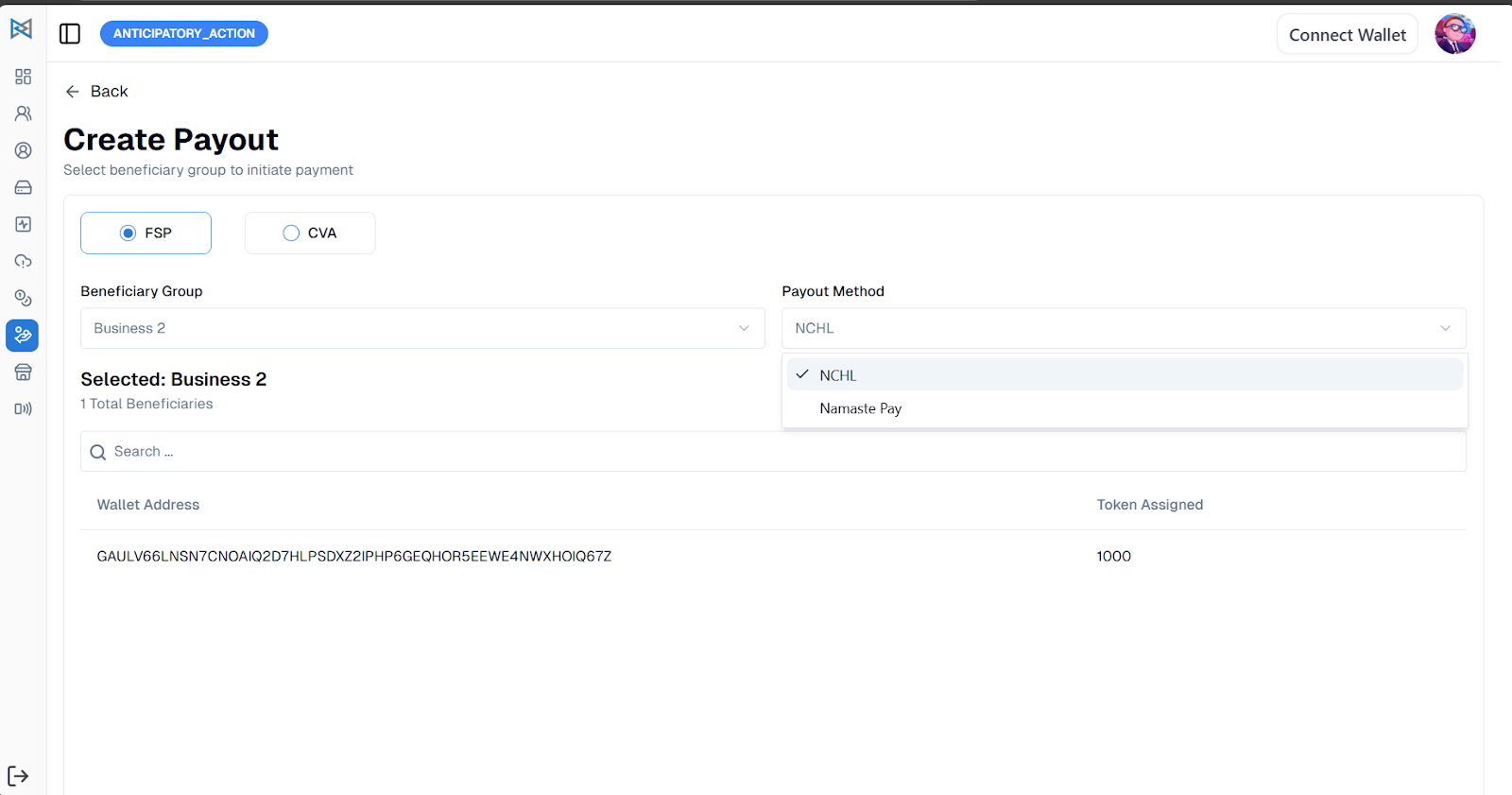 Payout Process — Step 3 Screenshot